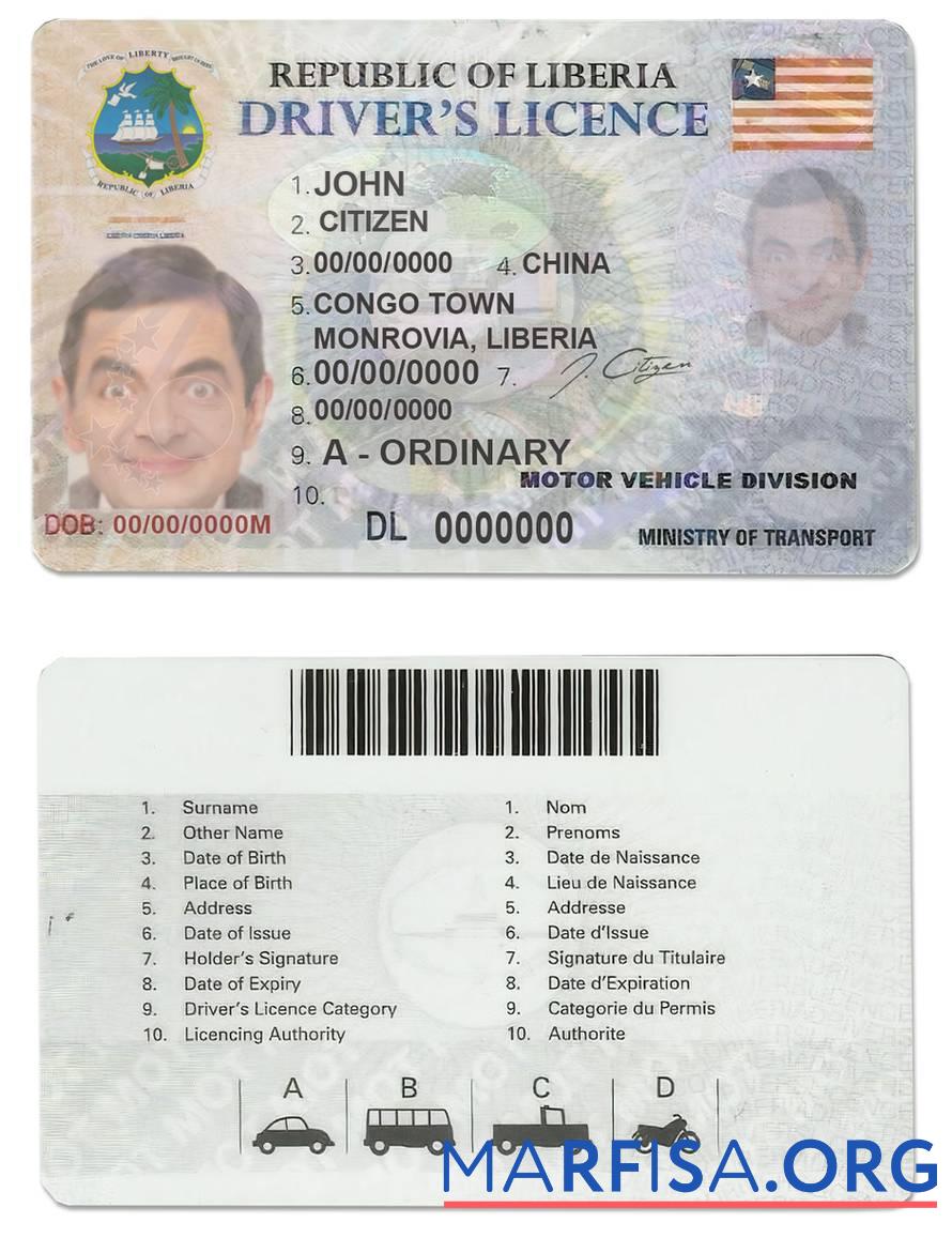 Realistic Liberia driving license real example